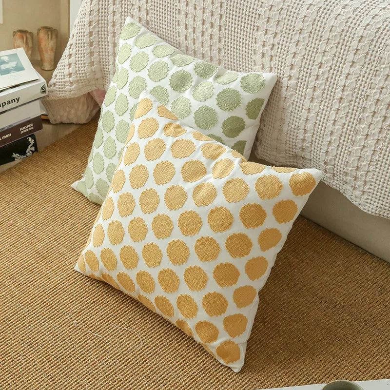 100% Cotton Woolen Embroidery Pillowcase Green Yellow Geometric Modern Nordic Style Pillow Cover Cotton Sofa Bed Cushion Case