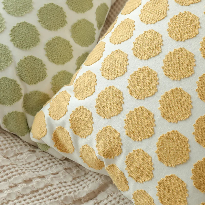 100% Cotton Woolen Embroidery Pillowcase Green Yellow Geometric Modern Nordic Style Pillow Cover Cotton Sofa Bed Cushion Case