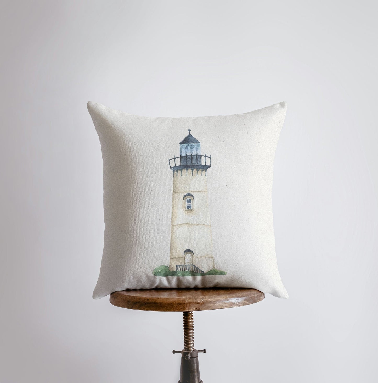 Blue Lighthouse Watercolor Throw Pillow