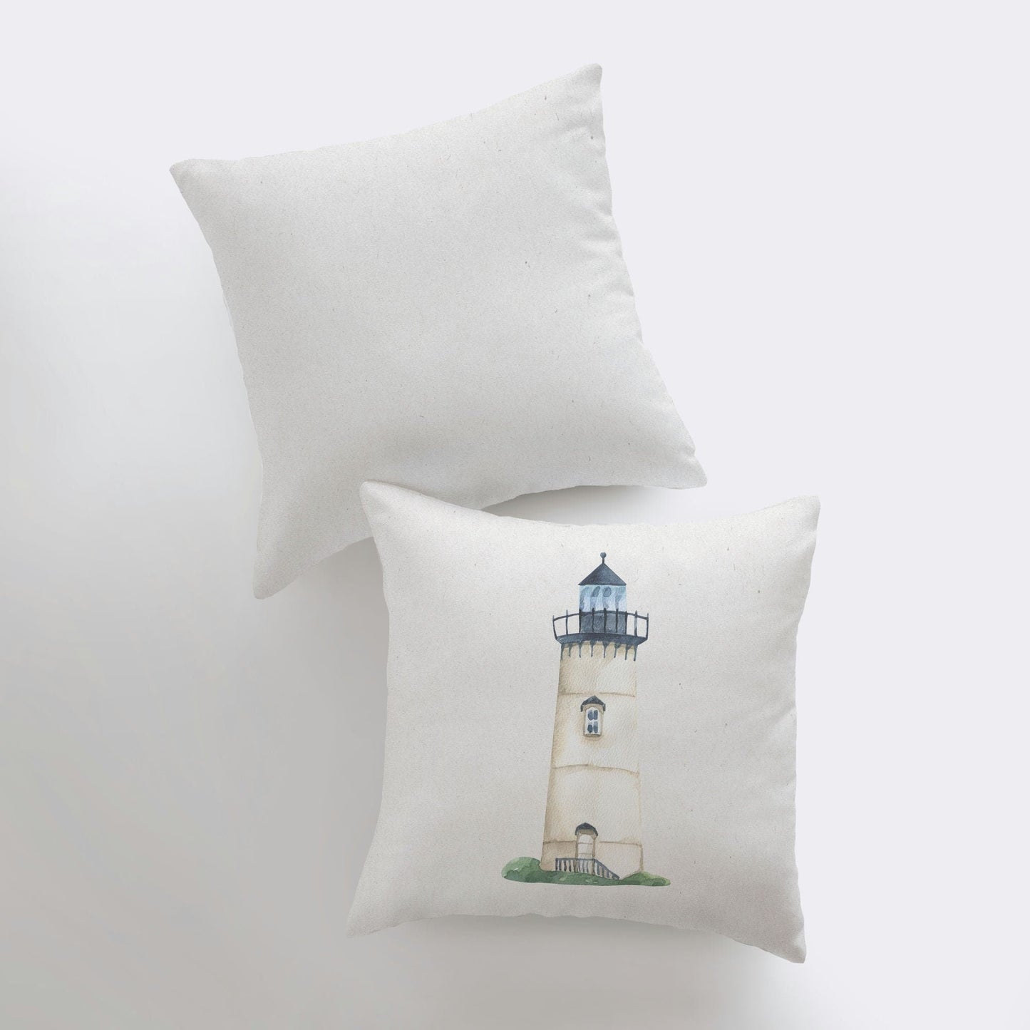 Blue Lighthouse Watercolor Throw Pillow