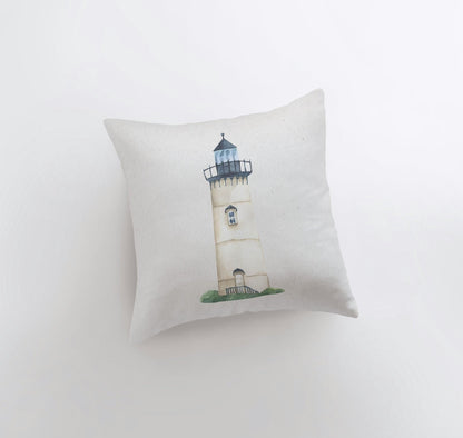 Blue Lighthouse Watercolor Throw Pillow